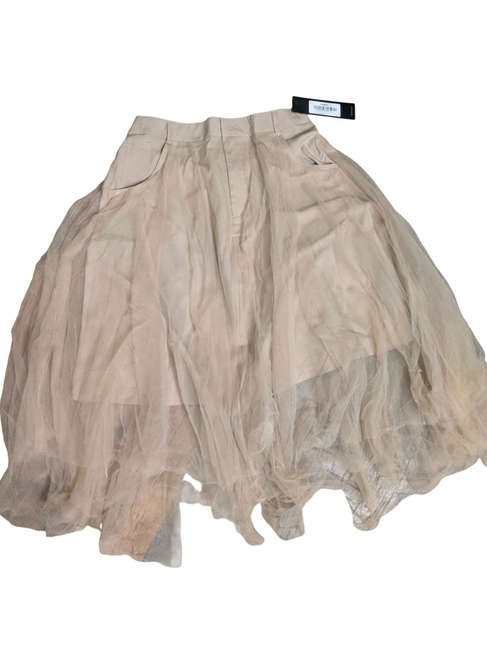 S-DEER Avant Garde Tulle Mesh Overlay Maxi Skirt Beige NWT XL Elastic Waist Punk